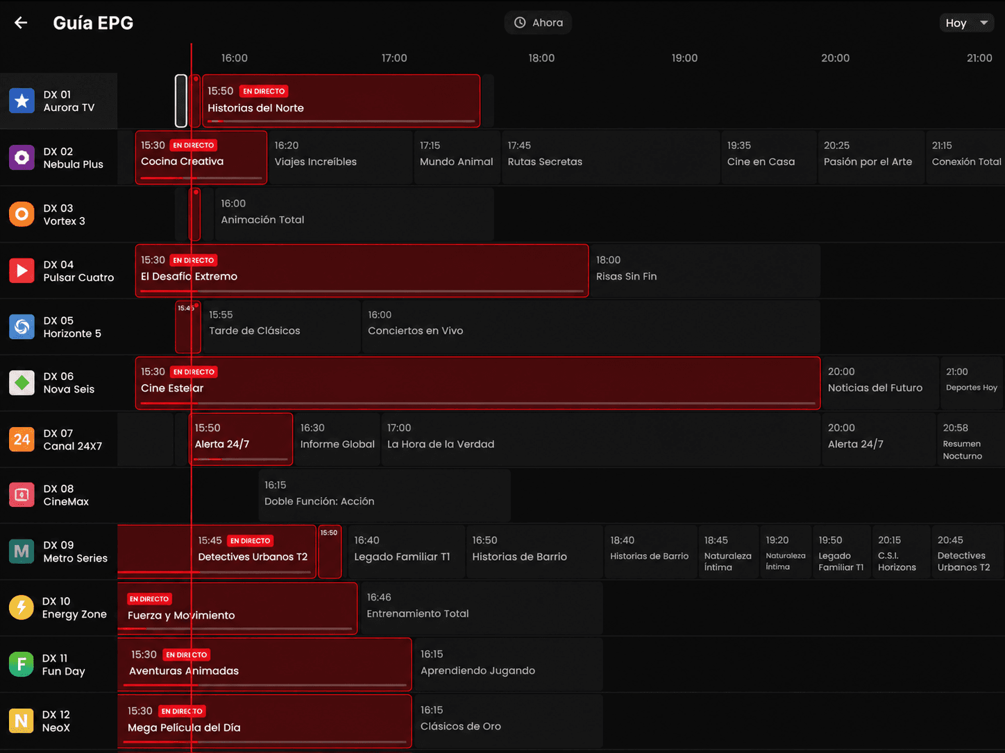 ZyvoCast EPG guide with time grid